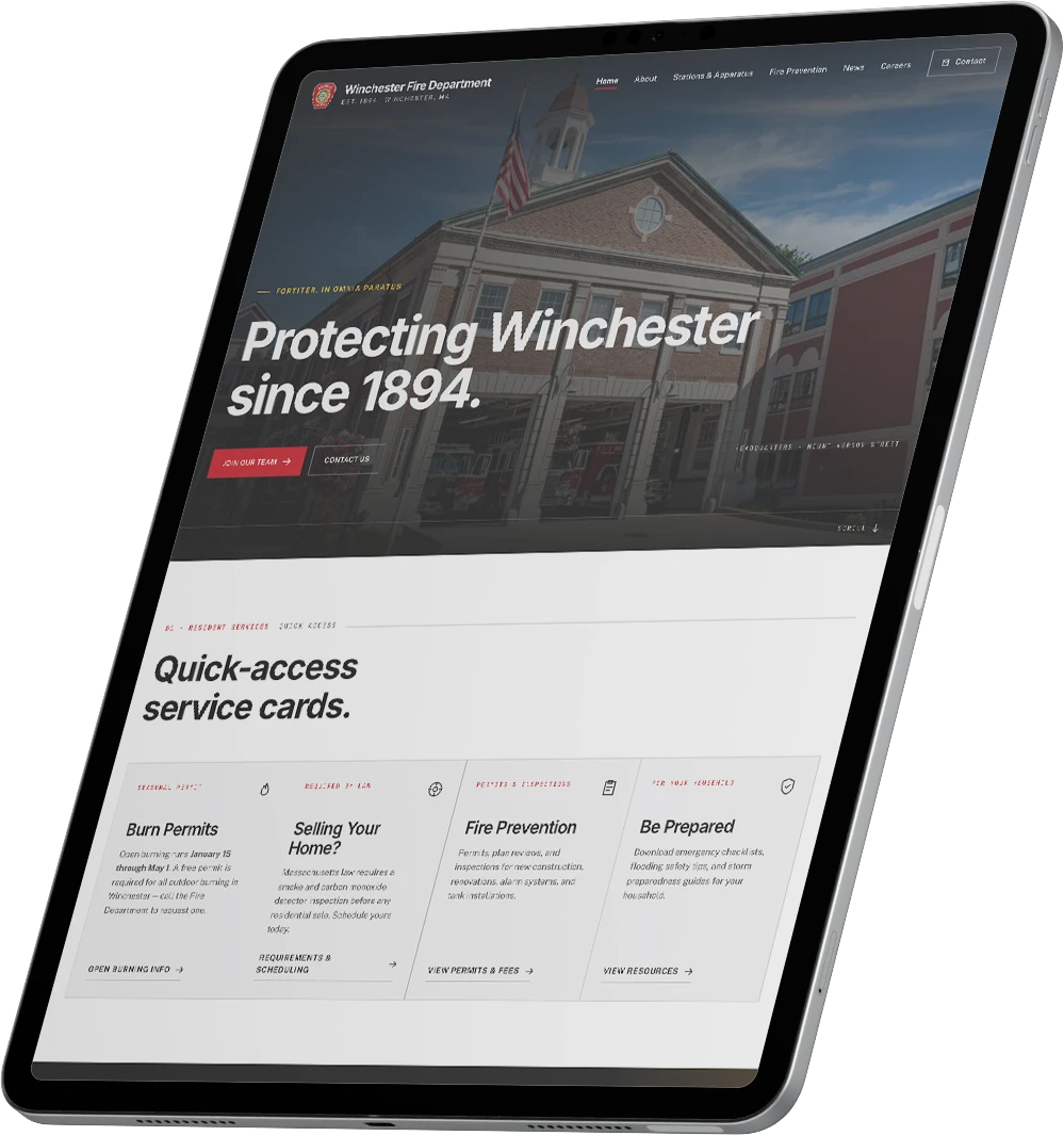 Custom fire department website shown on an iPad