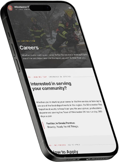 Custom fire department website shown on a phone