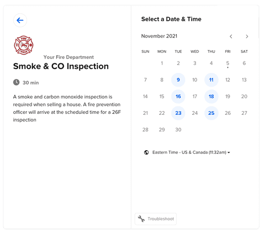 Fire Inspection scheduling form