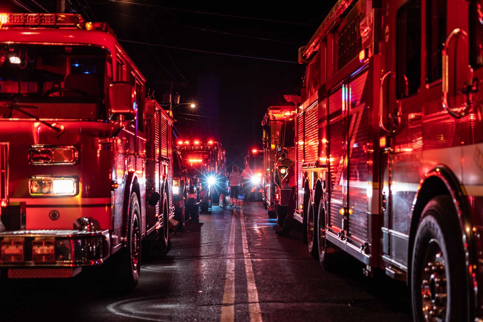 Street view of two fire trucks